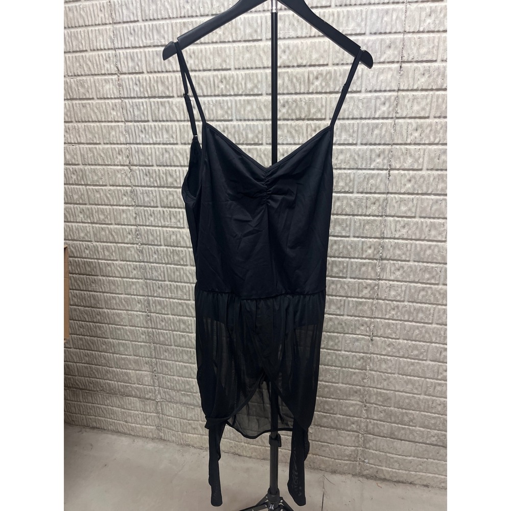 Cupshe Black V-Neck Mesh High-Low Swim‎ Cover-Up Dress XL CAA13C4H001KK
